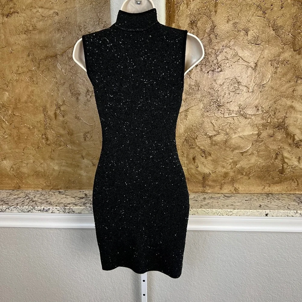 Avec‎ Les Filles Mock Neck Dress XS Black Sequin Knit Sleeveless Bodycon Sparkly